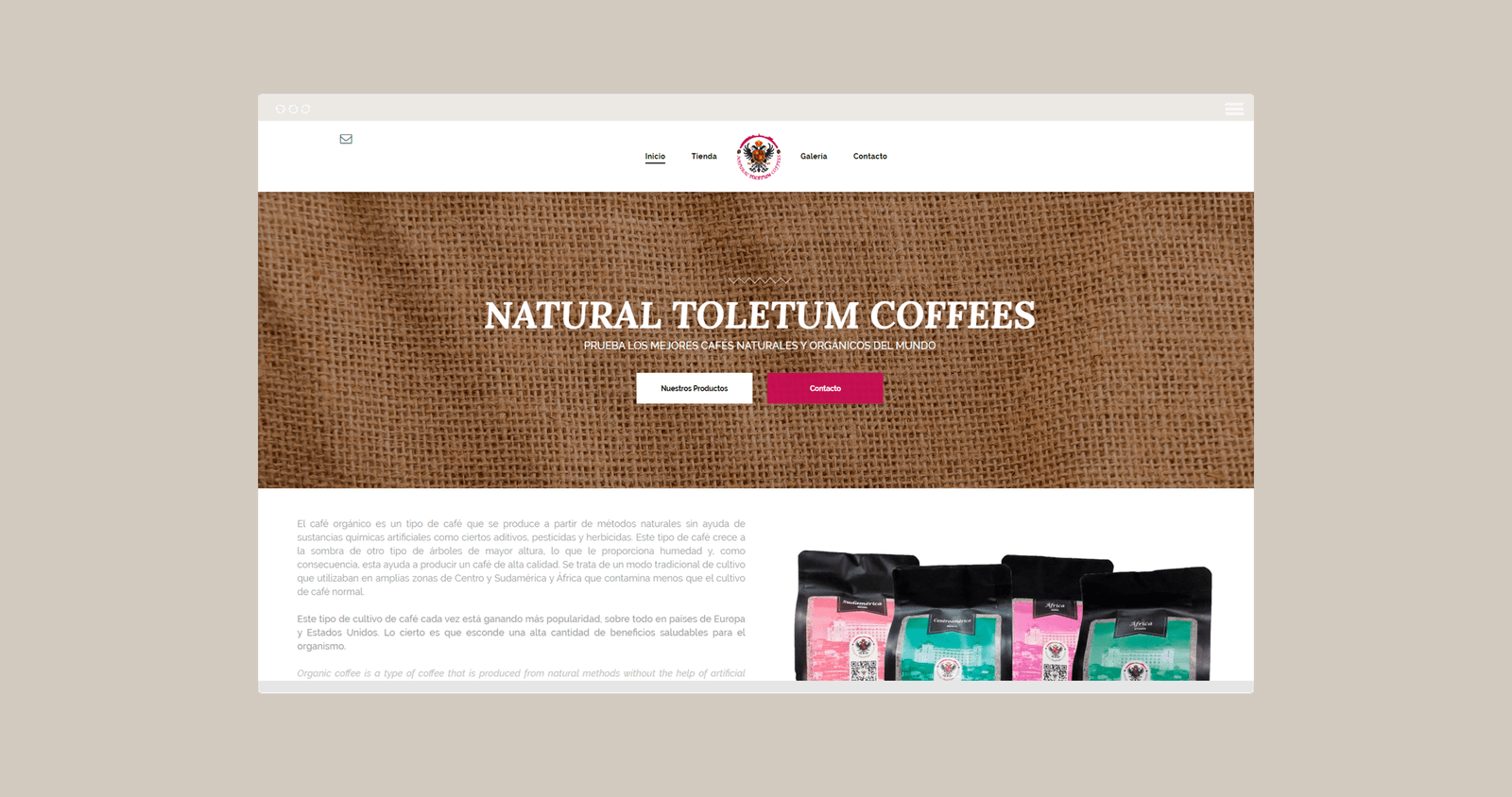 Tienda Online inicio Toletum Natural Coffee - Creative Studio, diseño, web y publicidad en Toledo